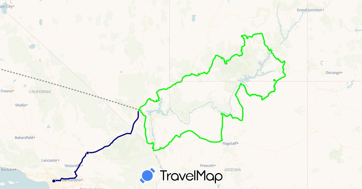TravelMap itinerary: driving, plane, hiking, camping car in France, United States (Europe, North America)